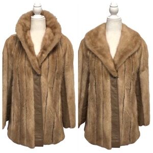 70’s Blonde Mink Fur Paneled Leather Striped Coat By Bill Robinson Ft Worth TX